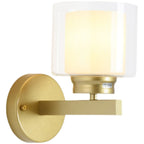 Modern Cylinder Brass Glass Shade Wall Sconce Light Fixture
