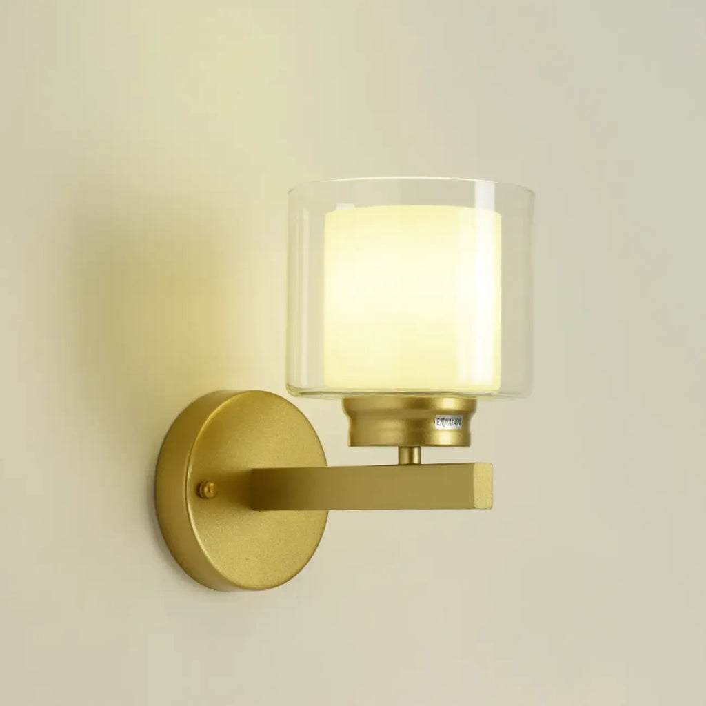 Modern Cylinder Brass Glass Shade Wall Sconce Light Fixture