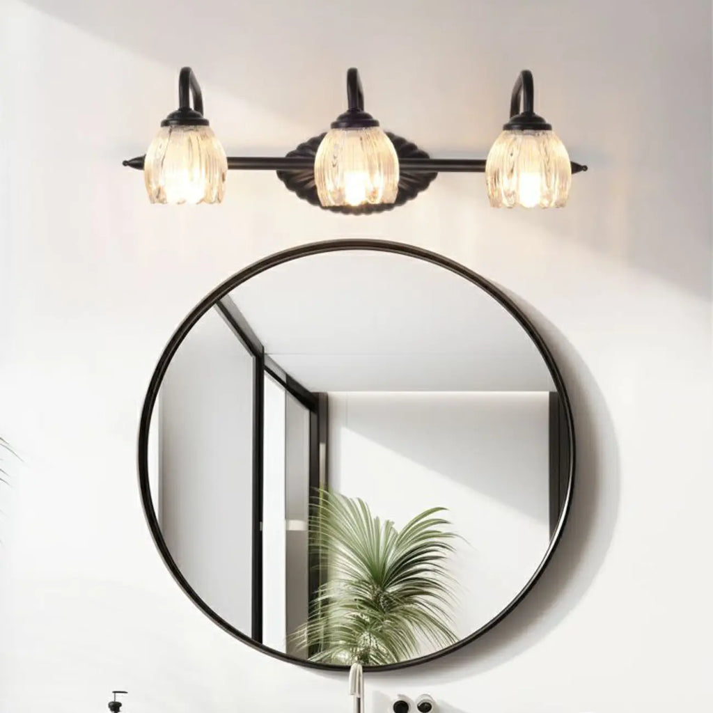 3-Light Vintage Bathroom Vanity Light with Glass Arc Shade