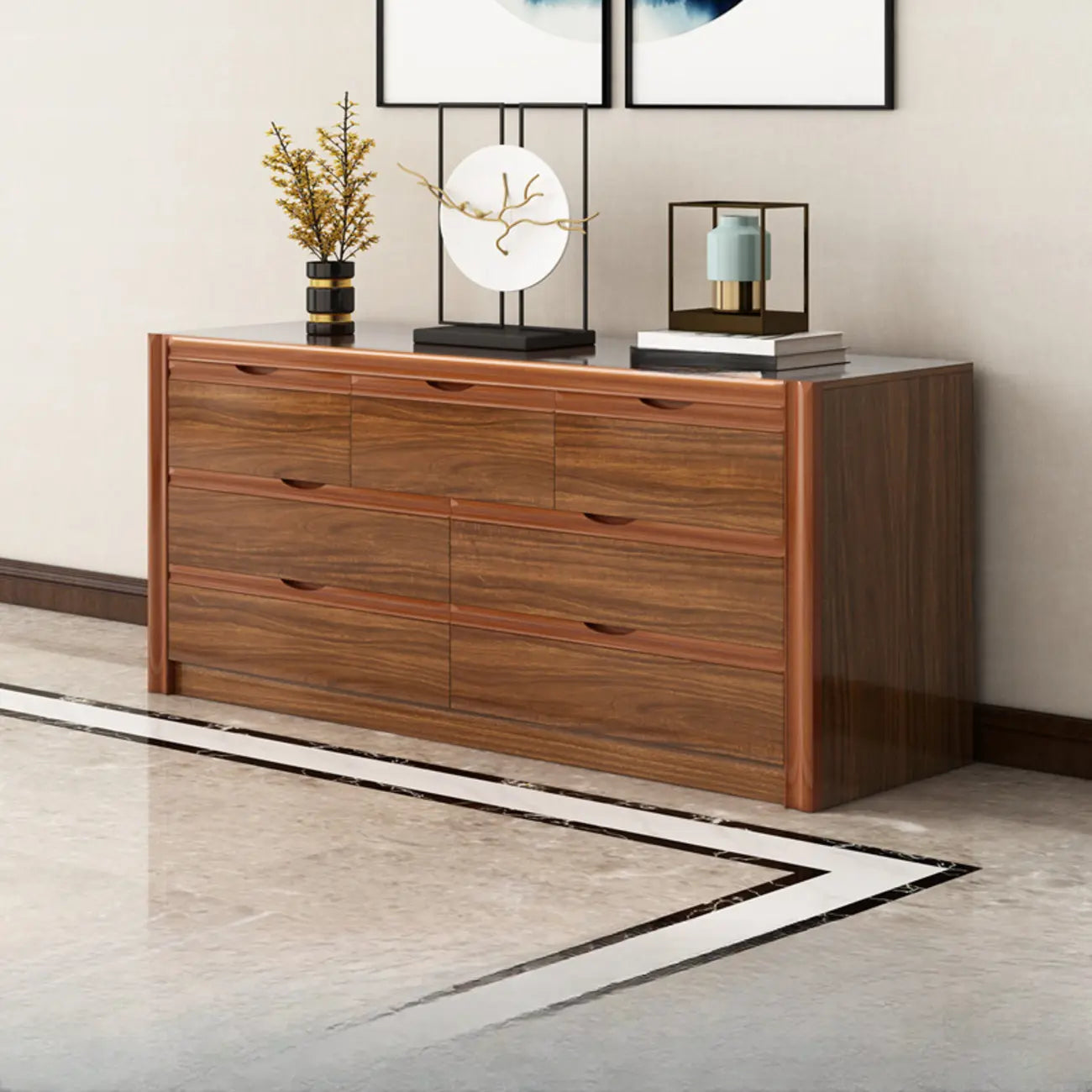 Modish Accent Cabinet for Living Room with Multiple Drawers