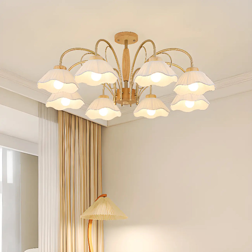 Floral Fabric Ceiling Light for Living Room in Natural Finish