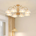 Floral Fabric Ceiling Light for Living Room in Natural Finish