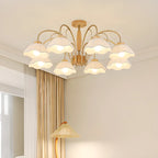 Floral Fabric Ceiling Light for Living Room in Natural Finish