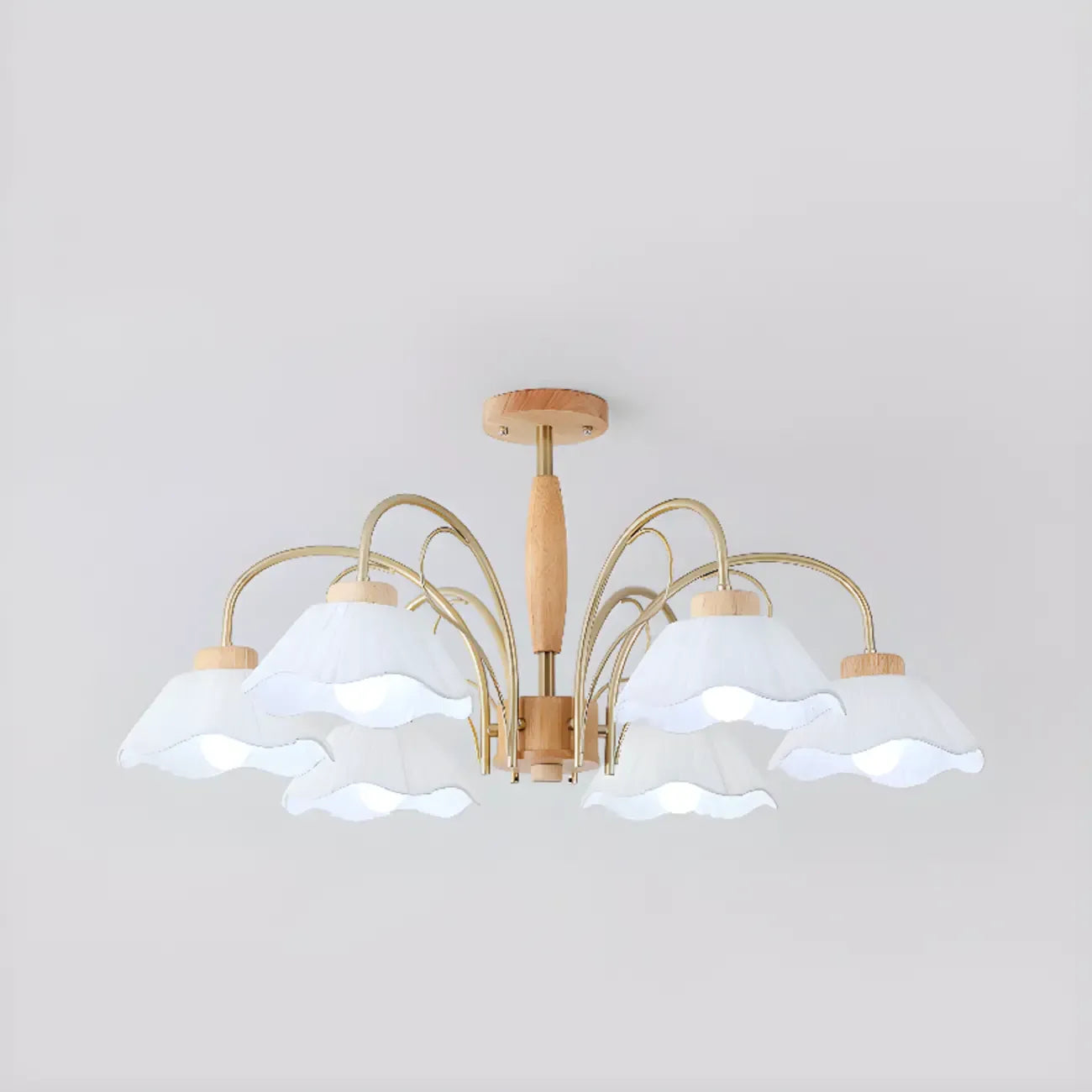 Floral Fabric Ceiling Light for Living Room in Natural Finish