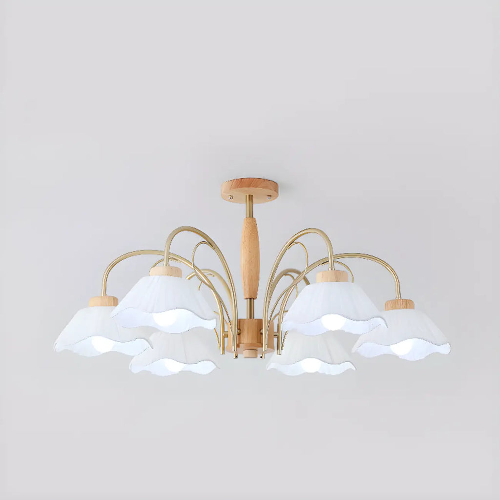 Floral Fabric Ceiling Light for Living Room in Natural Finish