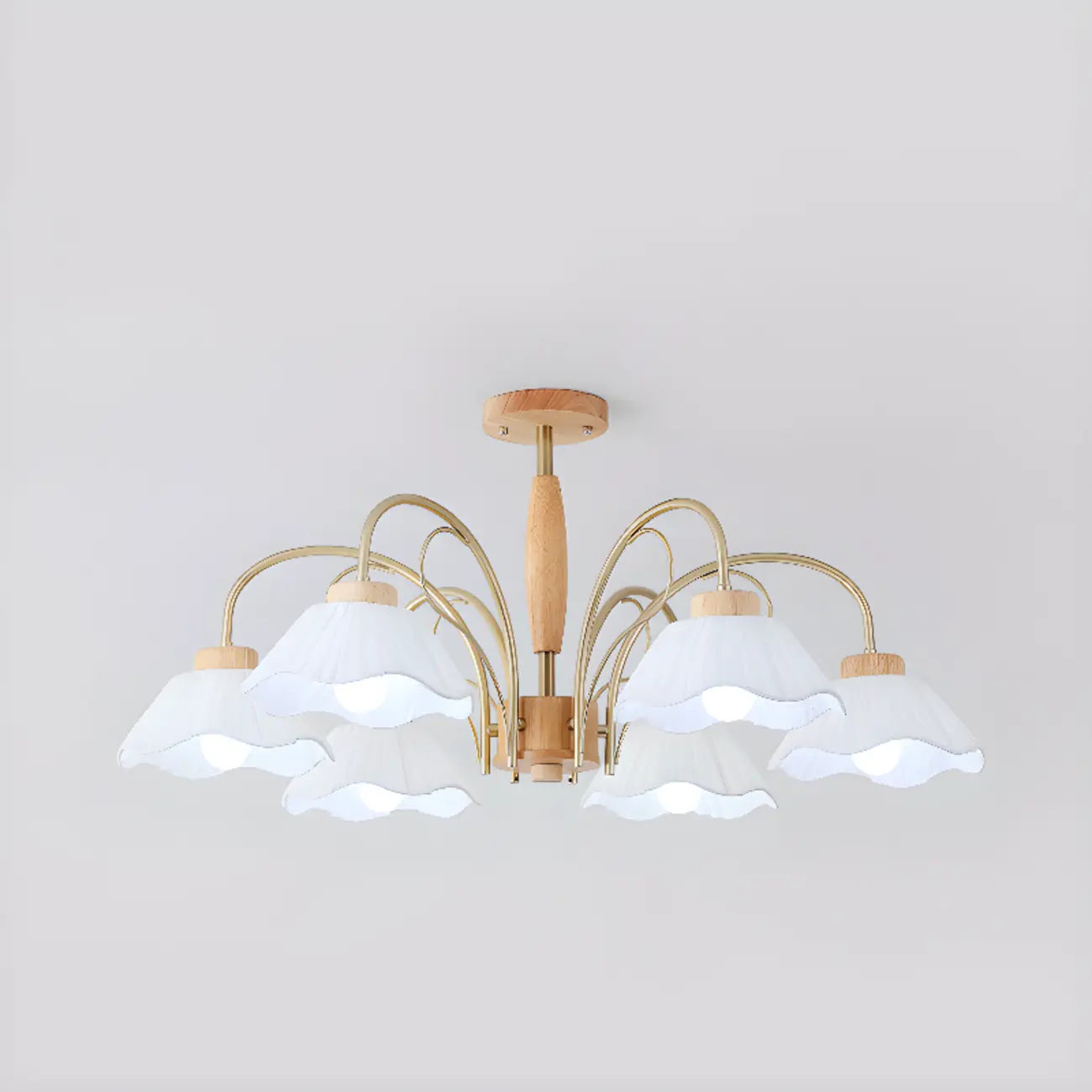 Floral Fabric Ceiling Light for Living Room in Natural Finish