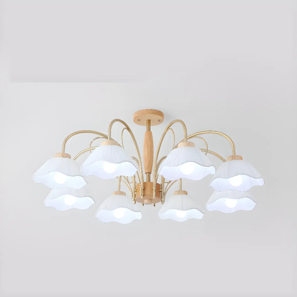 Floral Fabric Ceiling Light for Living Room in Natural Finish