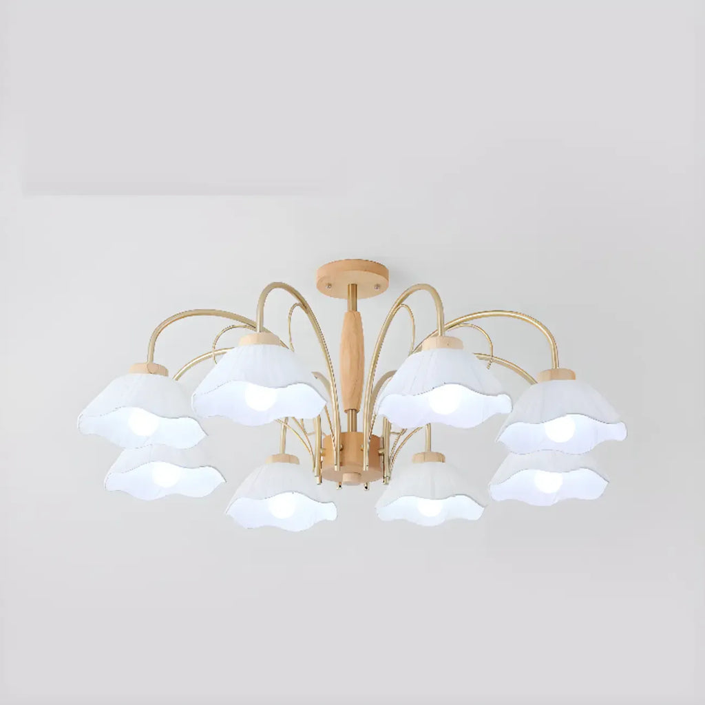 Floral Fabric Ceiling Light for Living Room in Natural Finish