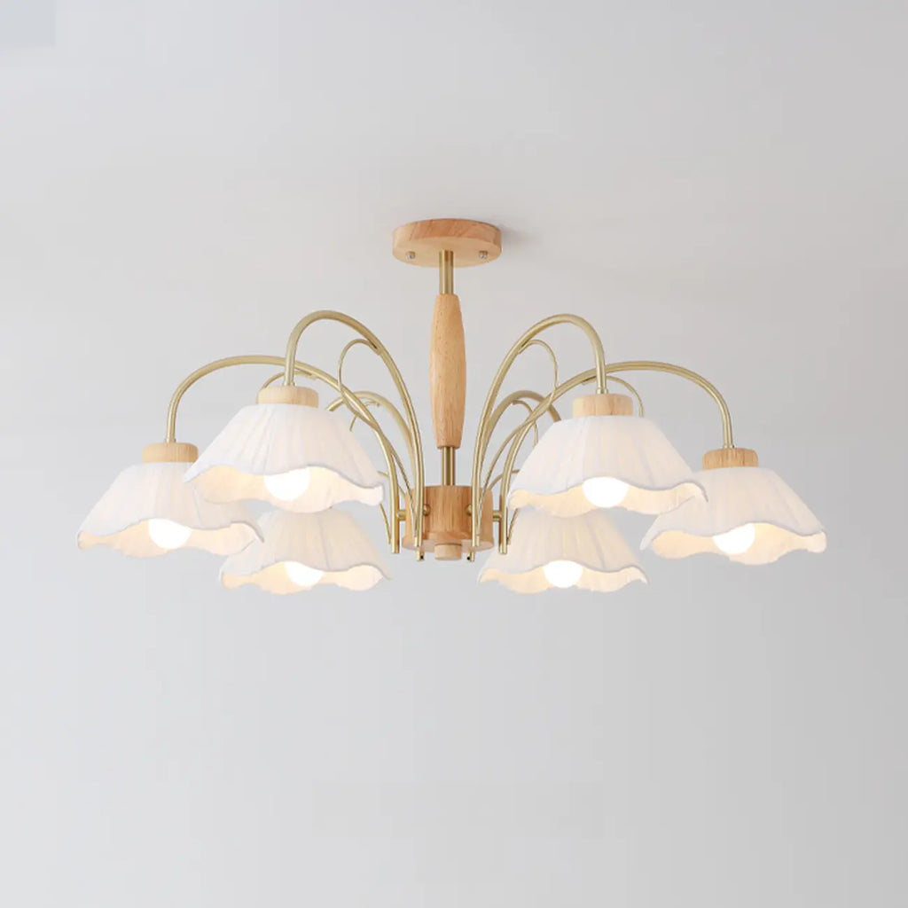 Floral Fabric Ceiling Light for Living Room in Natural Finish