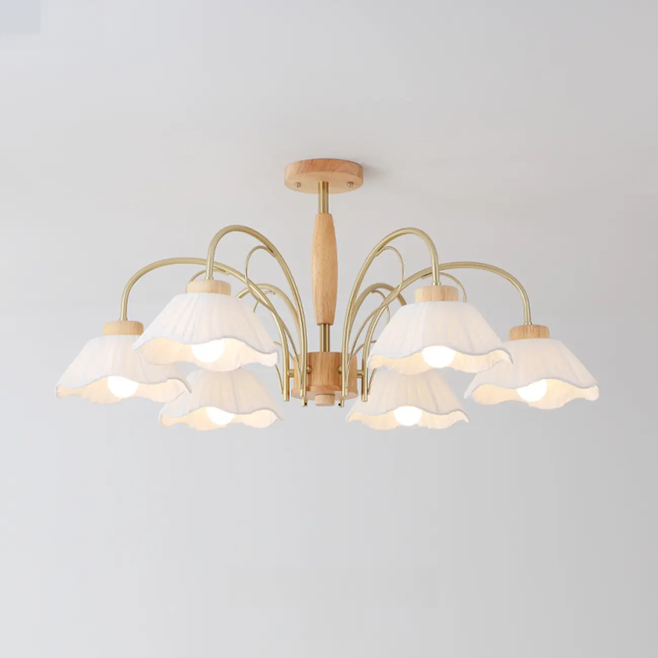 Floral Fabric Ceiling Light for Living Room in Natural Finish