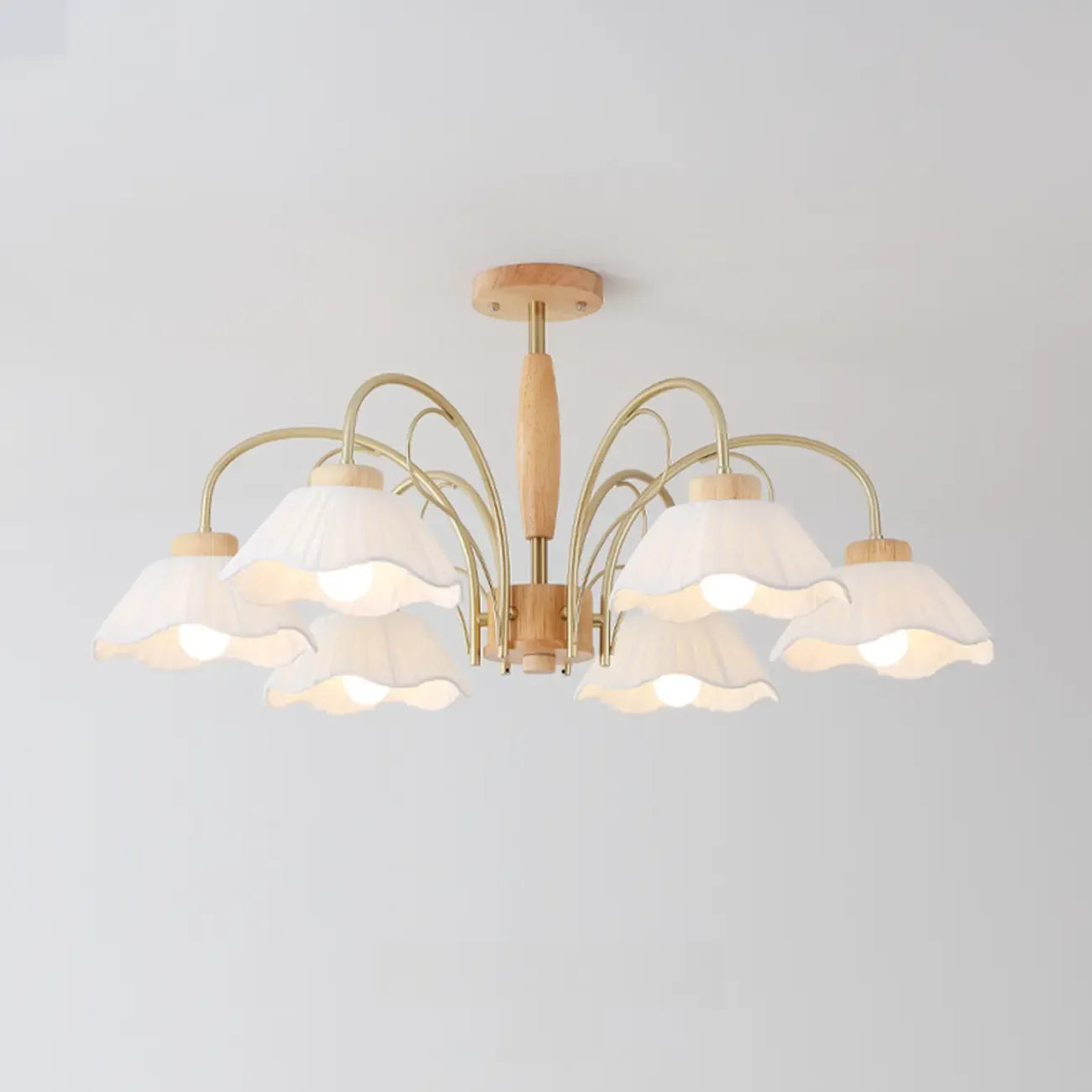 Floral Fabric Ceiling Light for Living Room in Natural Finish