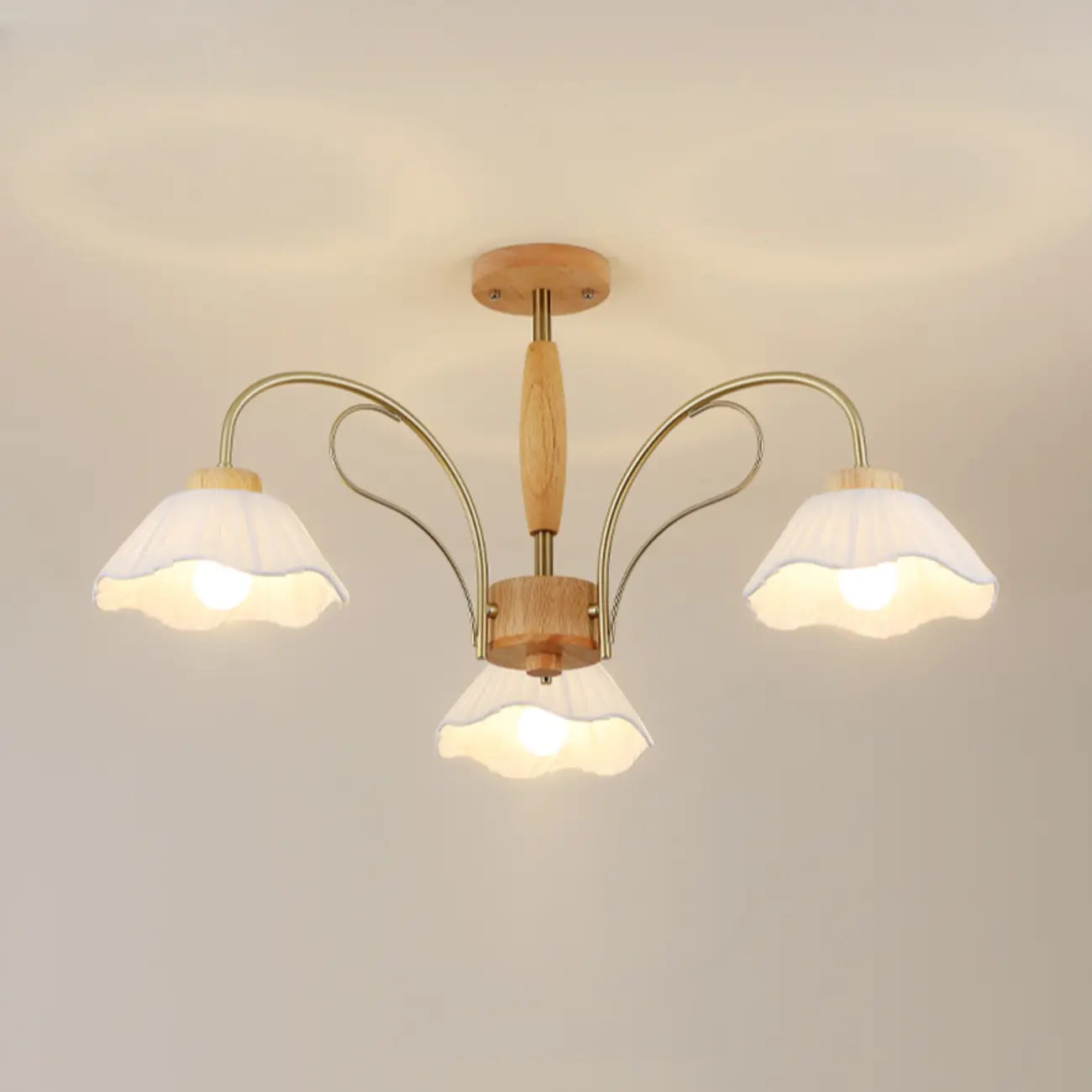 Floral Fabric Ceiling Light for Living Room in Natural Finish