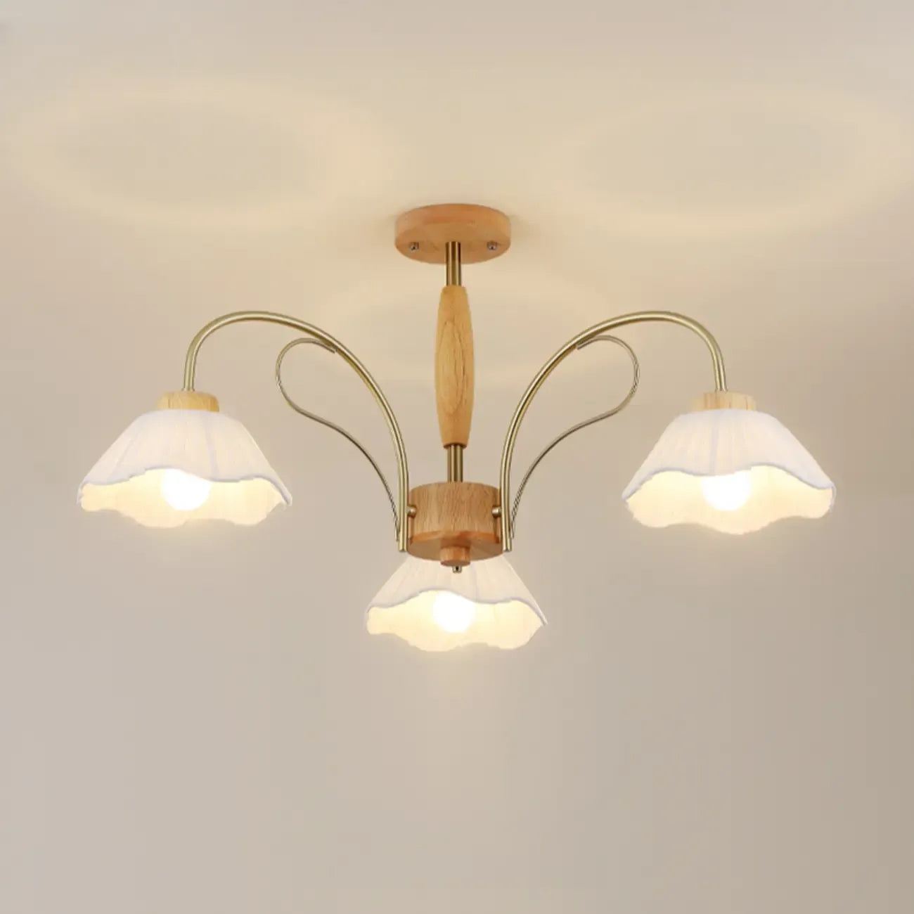 Floral Fabric Ceiling Light for Living Room in Natural Finish