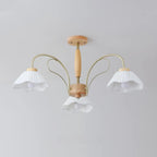 Floral Fabric Ceiling Light for Living Room in Natural Finish