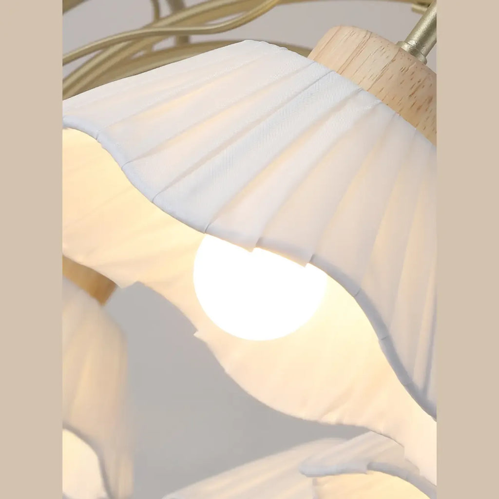 Floral Fabric Ceiling Light for Living Room in Natural Finish