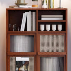 Living Room Brown Wooden Metal Legs Accent Cabinet