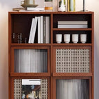 Living Room Brown Wooden Metal Legs Accent Cabinet