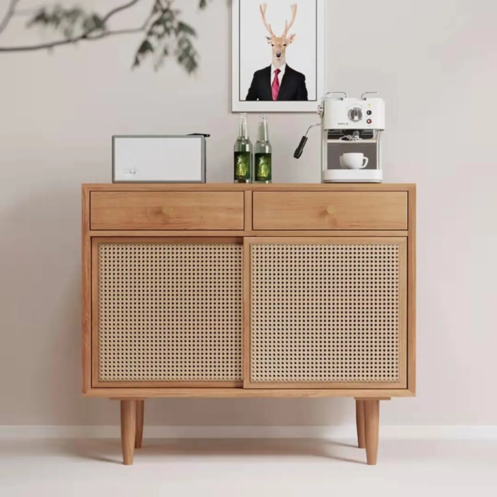 Nordic Freestanding Rattan Cabinet with Sliding Door