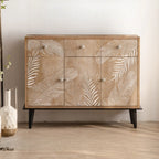 French Country Wooden Parlor Cabinet with Leaf Patterns