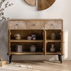 French Country Wooden Parlor Cabinet with Leaf Patterns