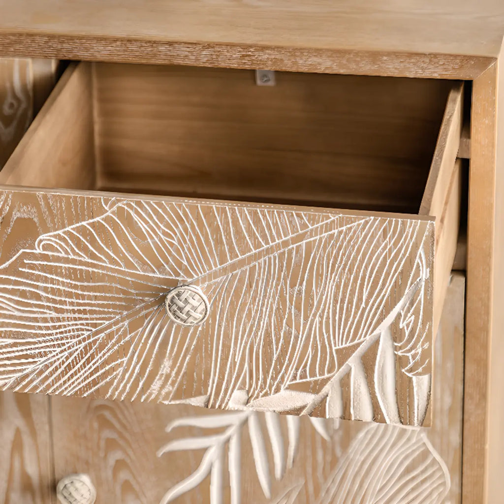 French Country Wooden Parlor Cabinet with Leaf Patterns