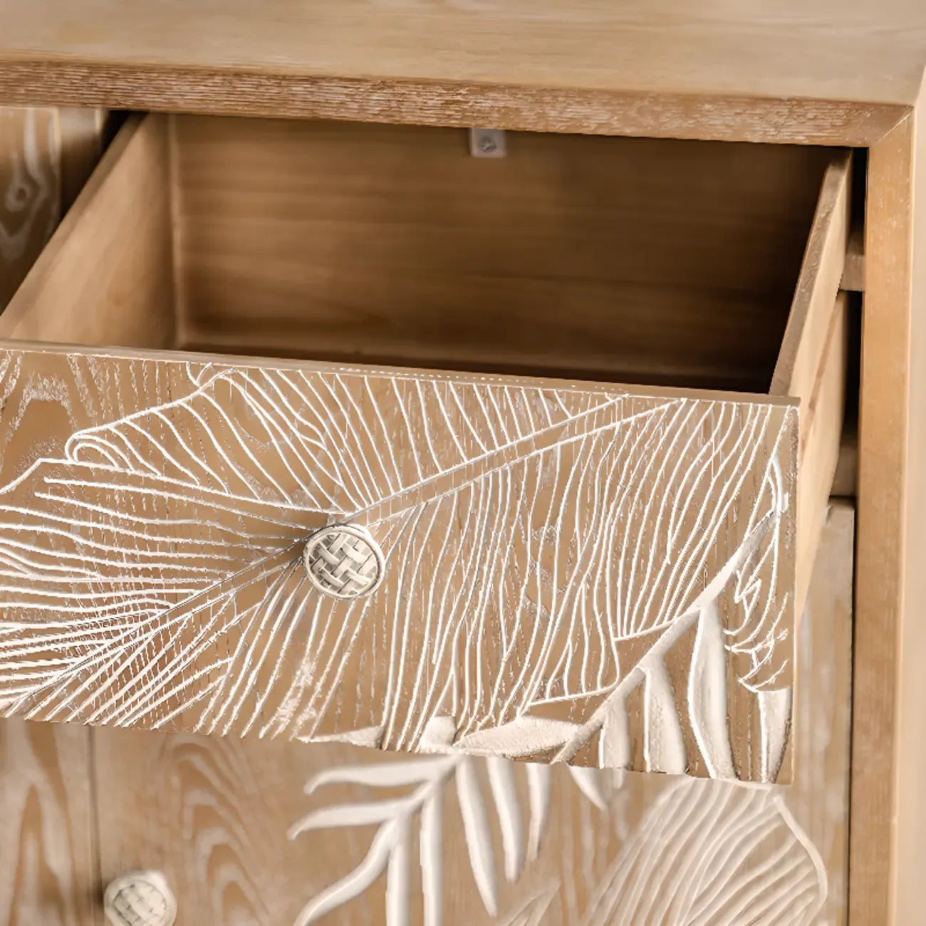 French Country Wooden Parlor Cabinet with Leaf Patterns