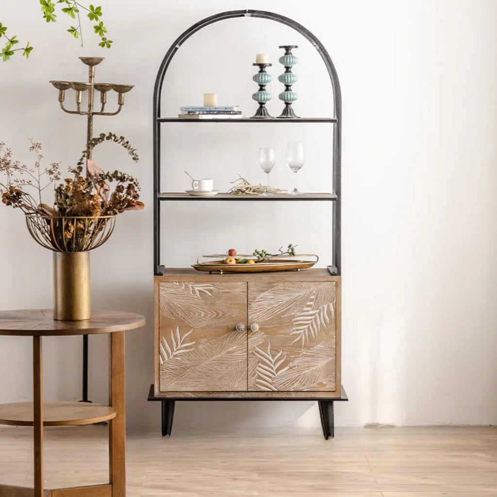 French Country Wooden Parlor Cabinet with Leaf Patterns