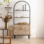 French Country Wooden Parlor Cabinet with Leaf Patterns