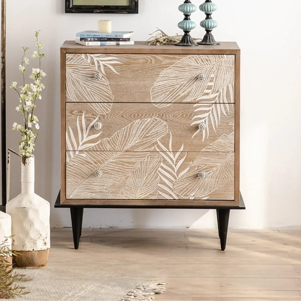 French Country Wooden Parlor Cabinet with Leaf Patterns