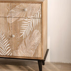 French Country Wooden Parlor Cabinet with Leaf Patterns
