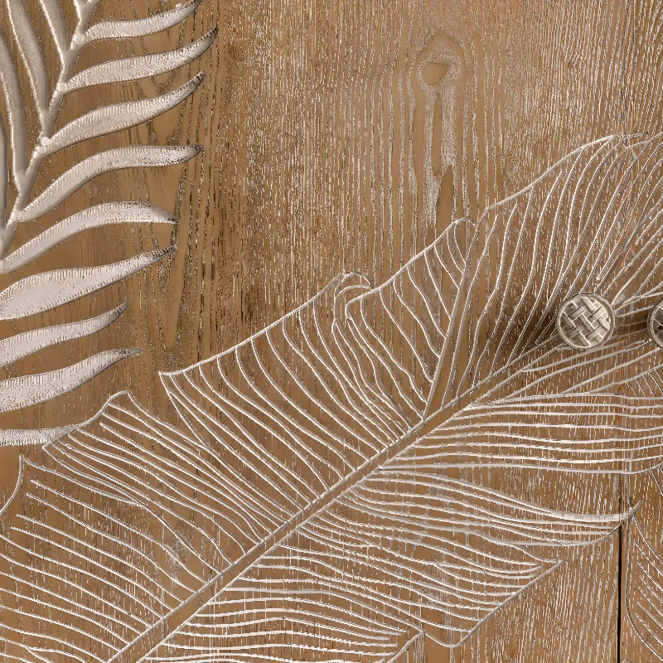 French Country Wooden Parlor Cabinet with Leaf Patterns