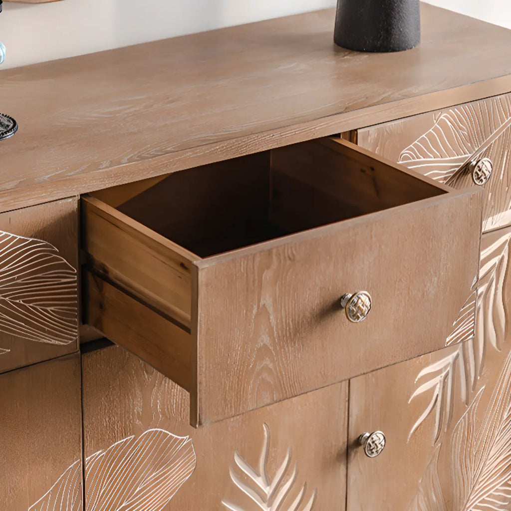 French Country Wooden Parlor Cabinet with Leaf Patterns