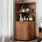 Modern Ample Storage Brown Wooden Corner Display Cabinet