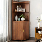 Modern Ample Storage Brown Wooden Corner Display Cabinet