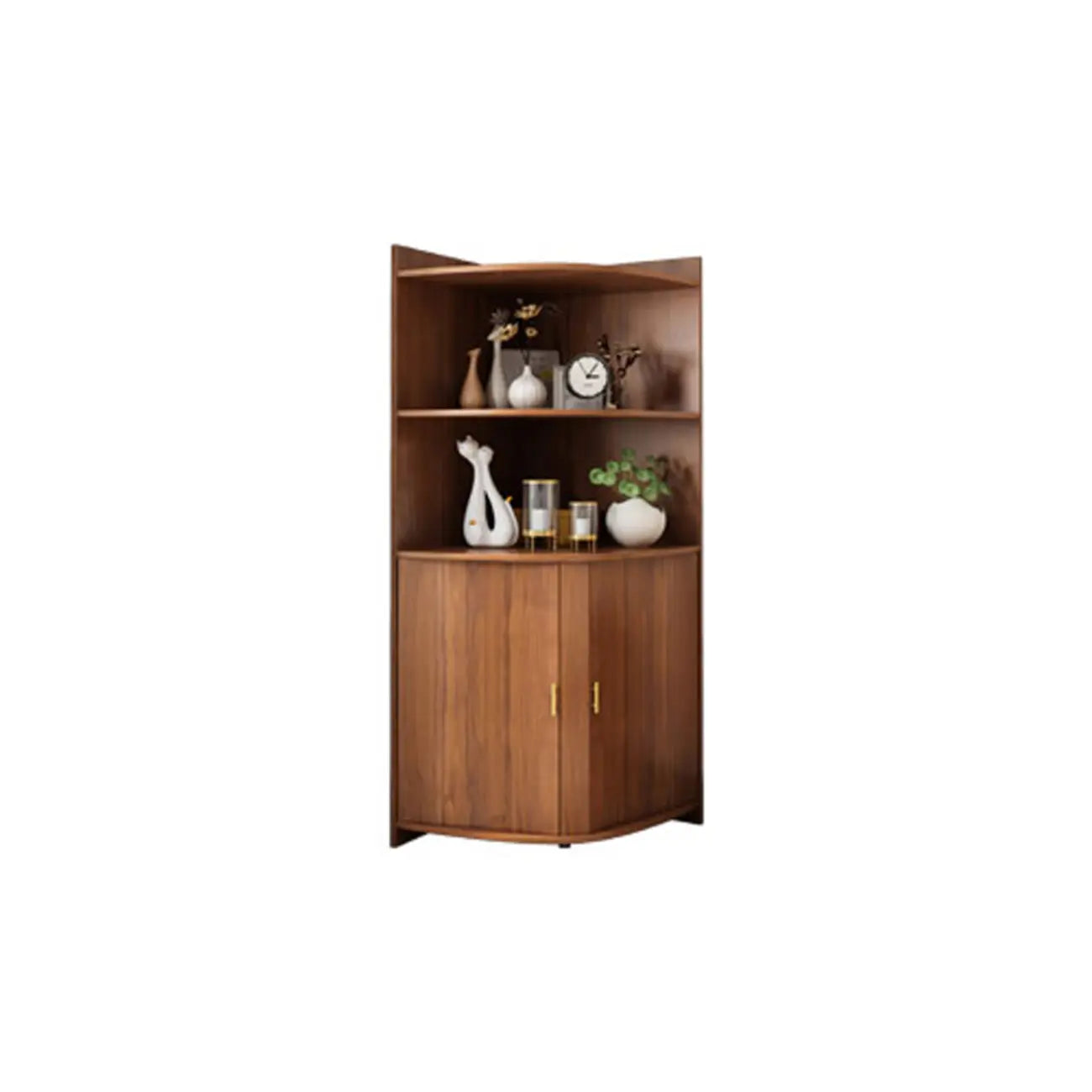 Modern Ample Storage Brown Wooden Corner Display Cabinet