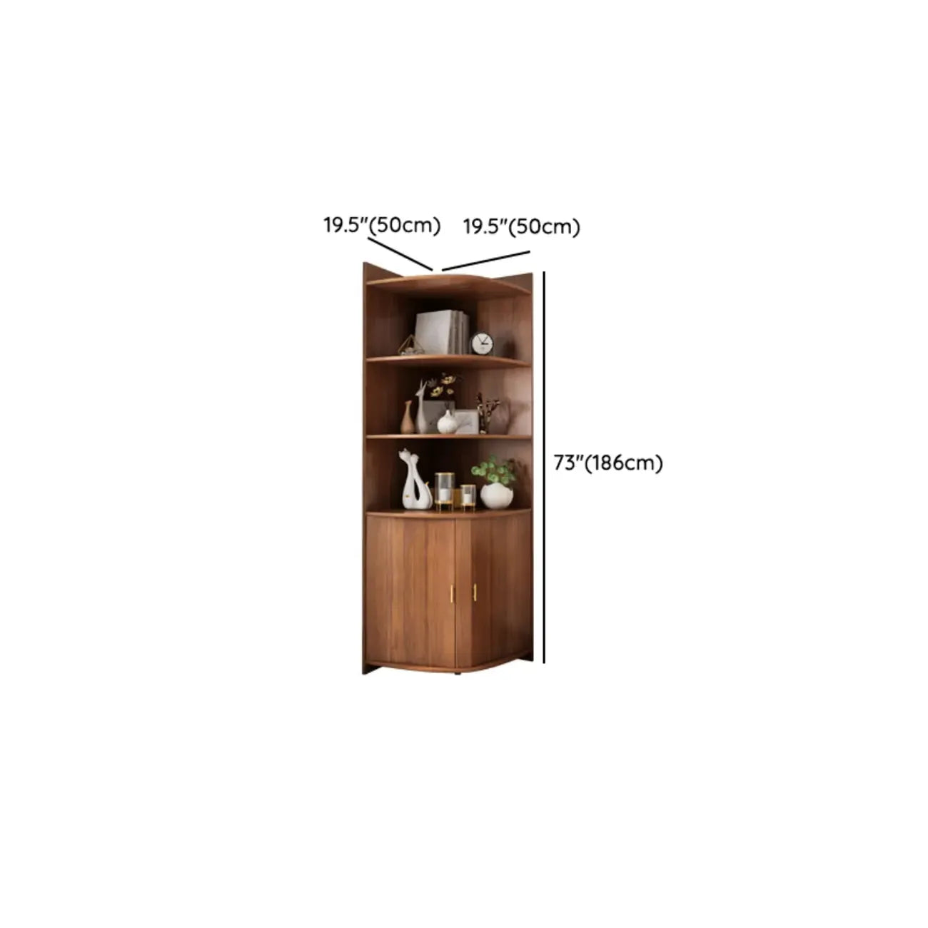Modern Ample Storage Brown Wooden Corner Display Cabinet