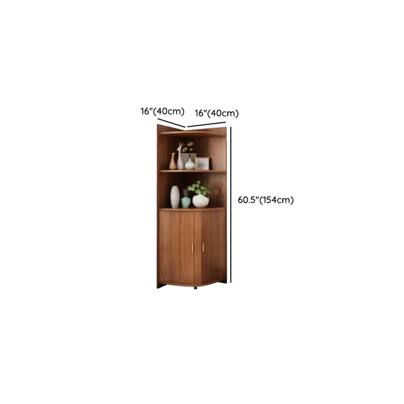 Modern Ample Storage Brown Wooden Corner Display Cabinet