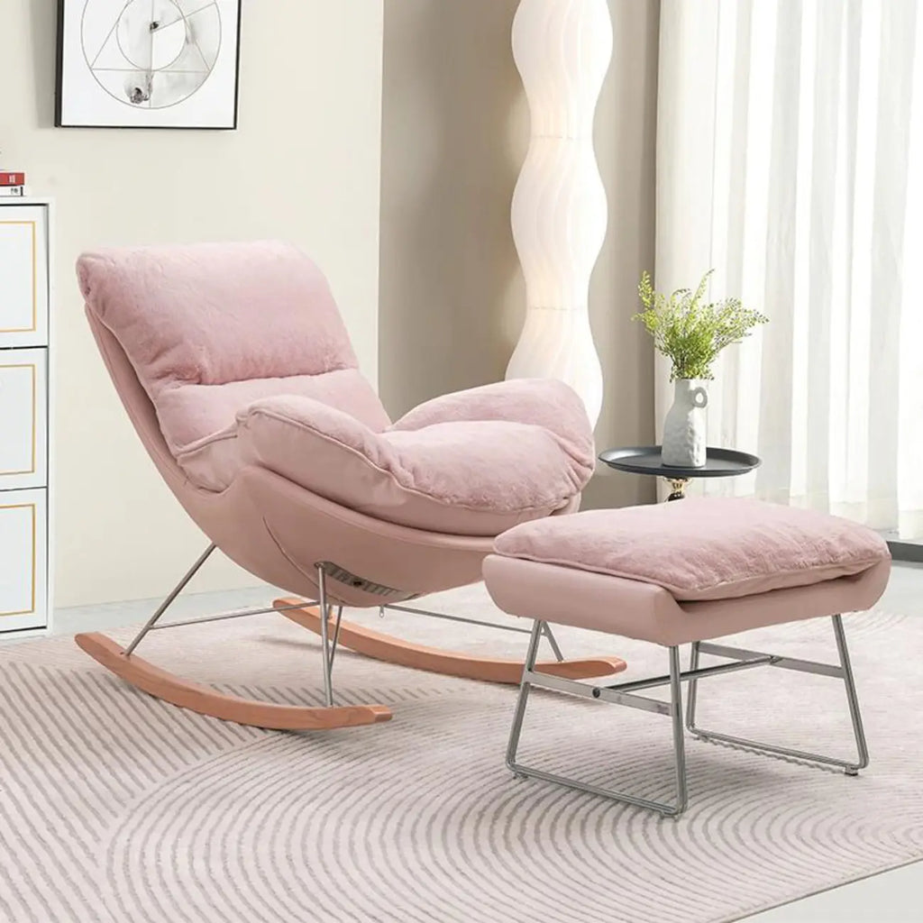 Modern Flannel Upholstered Armless Rocking Chair with Ottoman