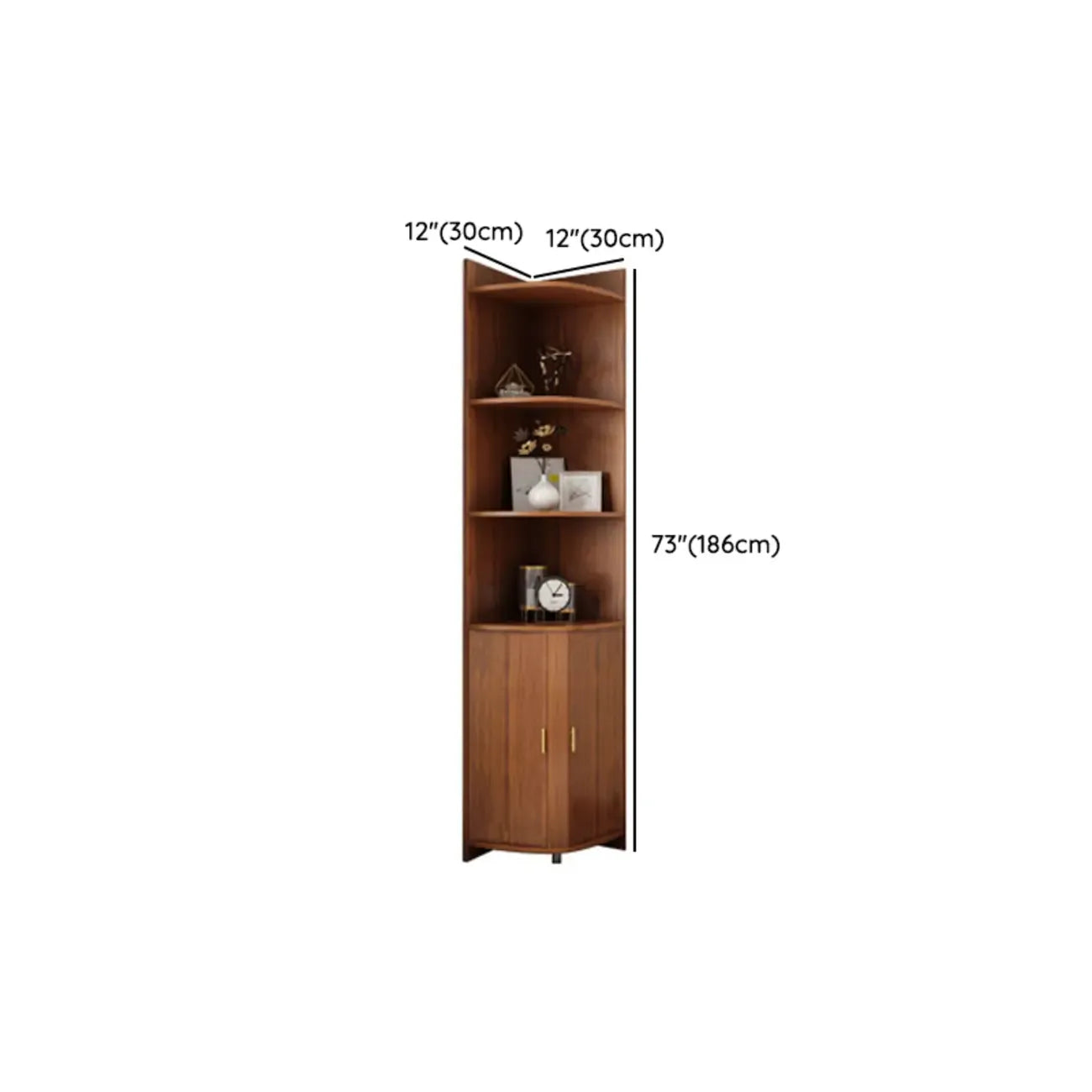 Modern Ample Storage Brown Wooden Corner Display Cabinet