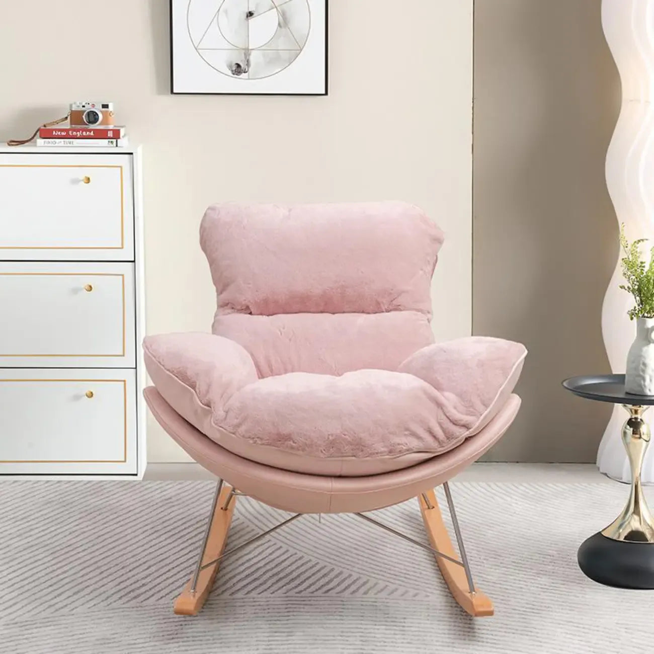 Modern Flannel Upholstered Armless Rocking Chair with Ottoman