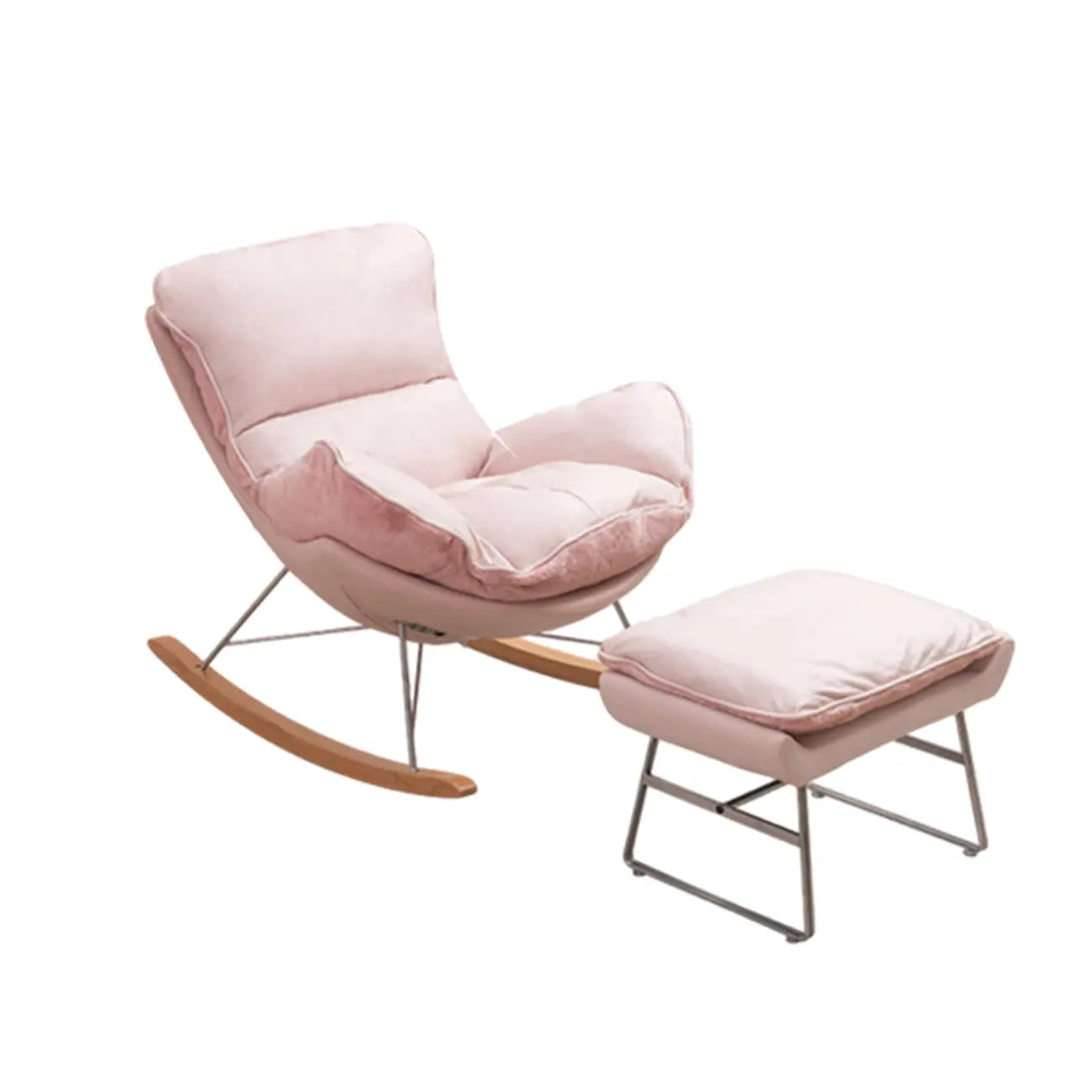 Modern Flannel Upholstered Armless Rocking Chair with Ottoman