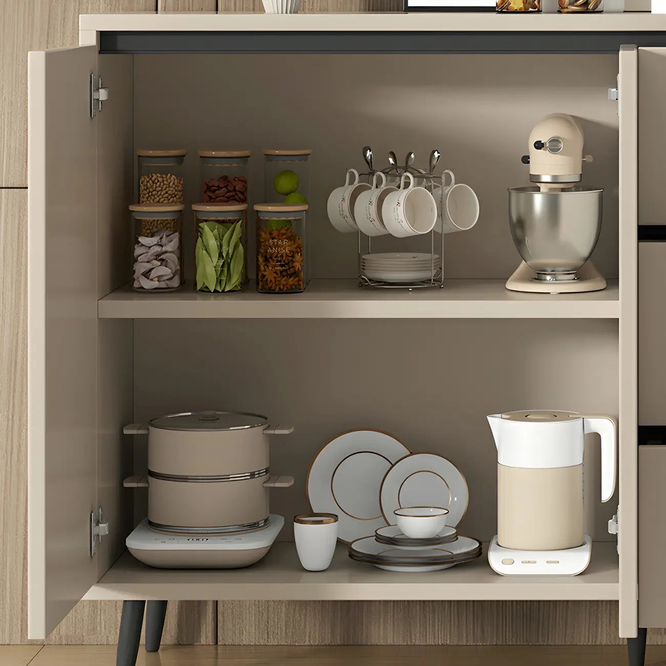 Modern Wooden Sideboard with Multi-Drawers and Cabinets