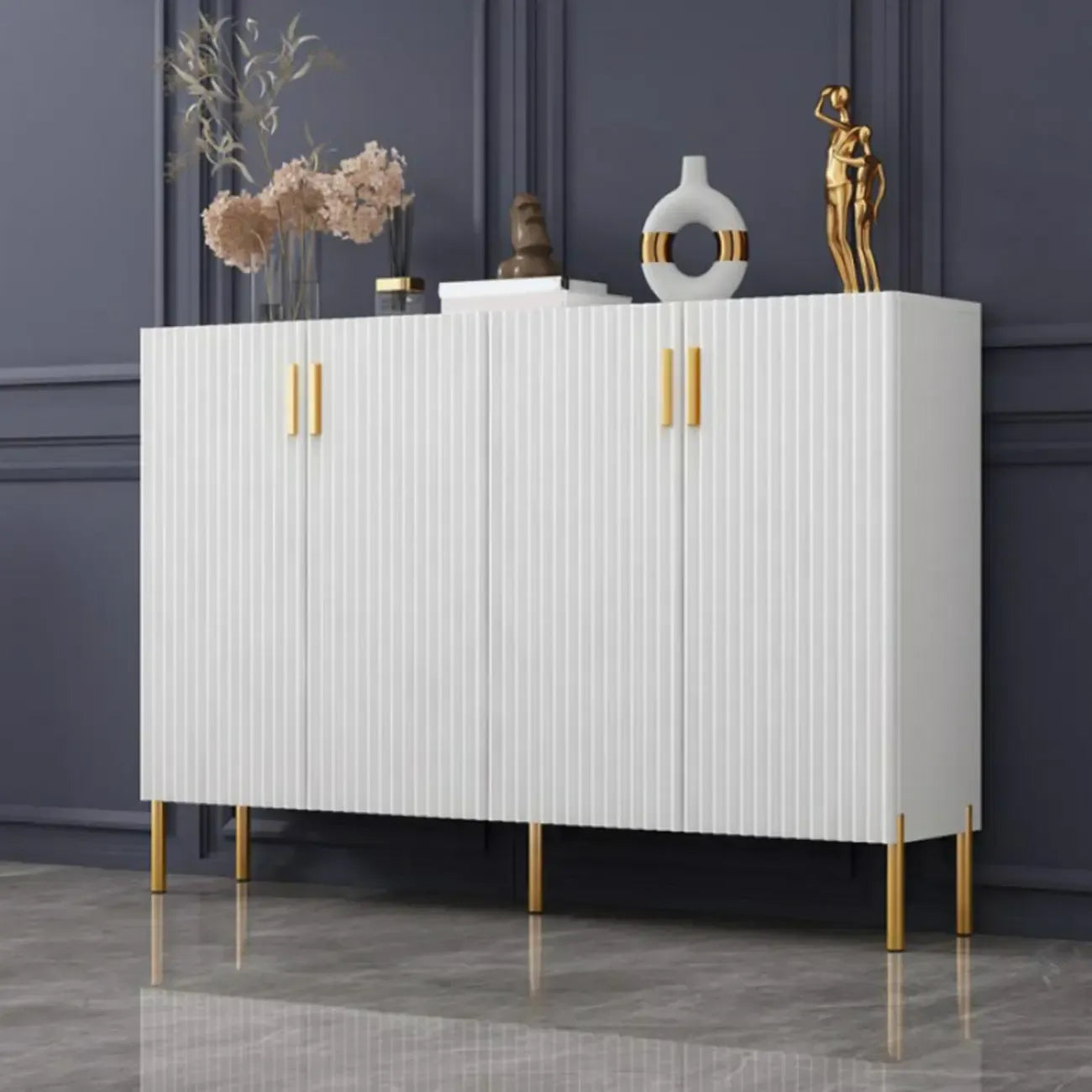 Glam Wooden Sideboard with Shelves and Cabinets