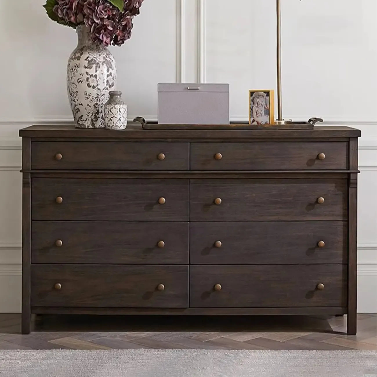 Rustic Oak Brown Living Room Accent Chests with 6/8 Drawers