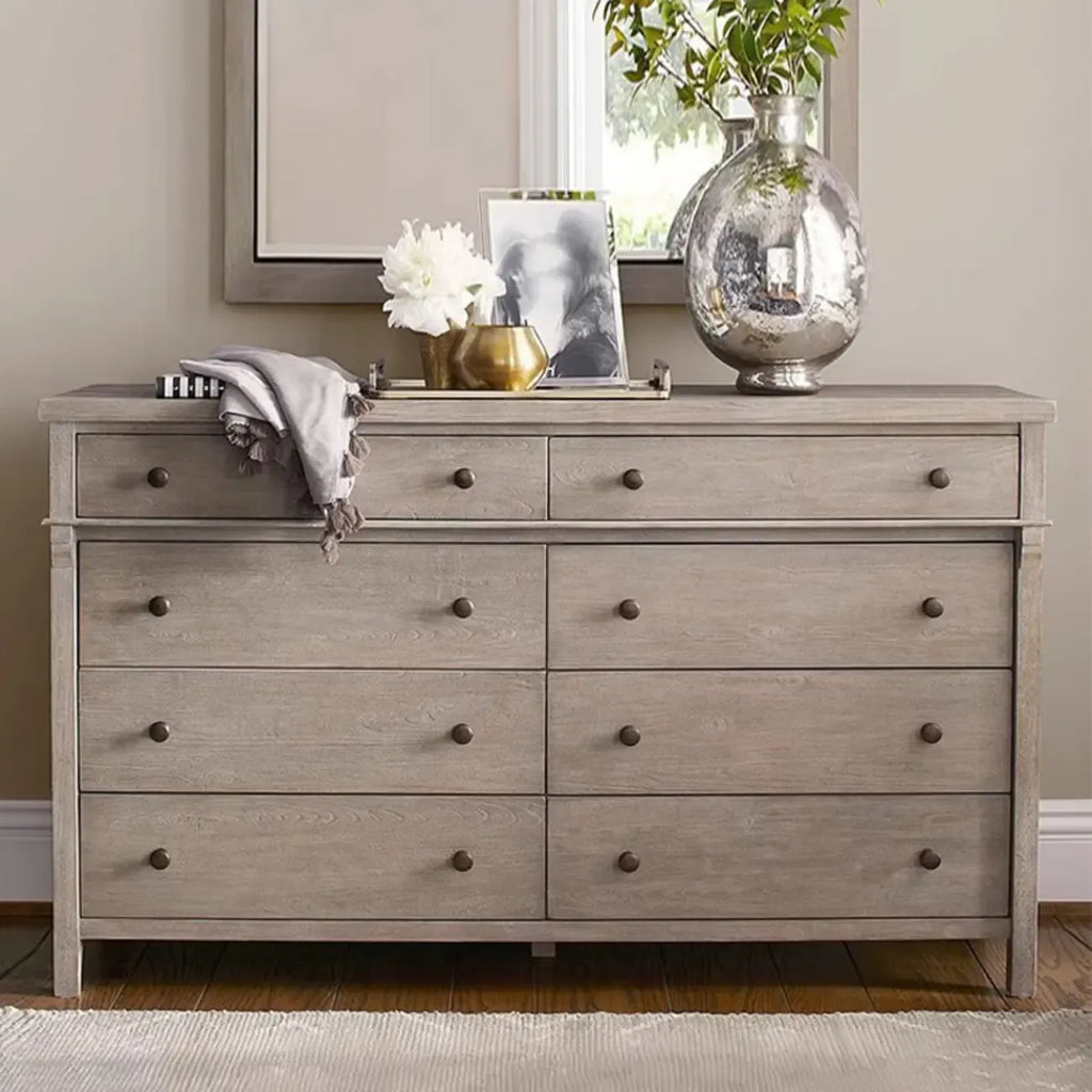 Rustic Oak Brown Living Room Accent Chests with 6/8 Drawers
