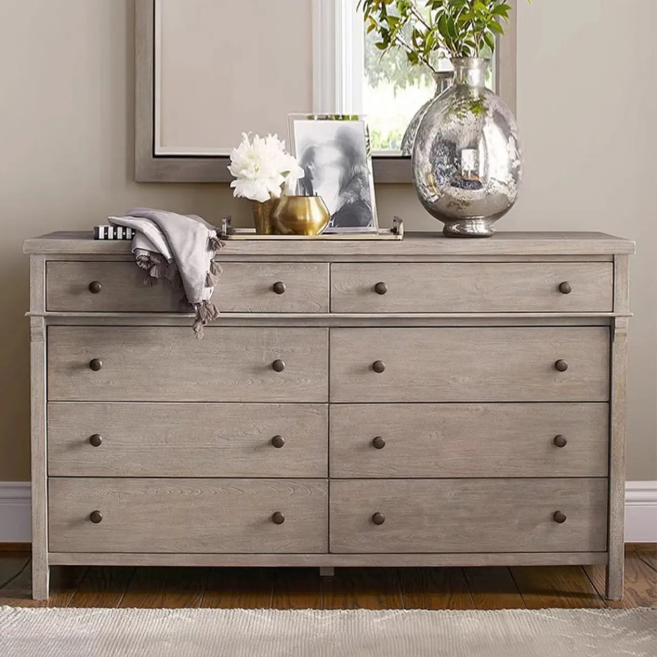 Rustic Oak Brown Living Room Accent Chests with 6/8 Drawers