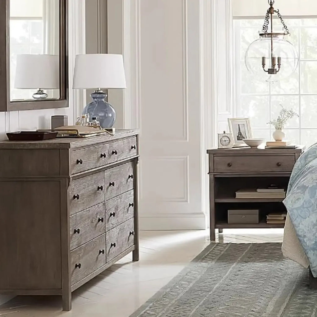 Rustic Oak Brown Living Room Accent Chests with 6/8 Drawers