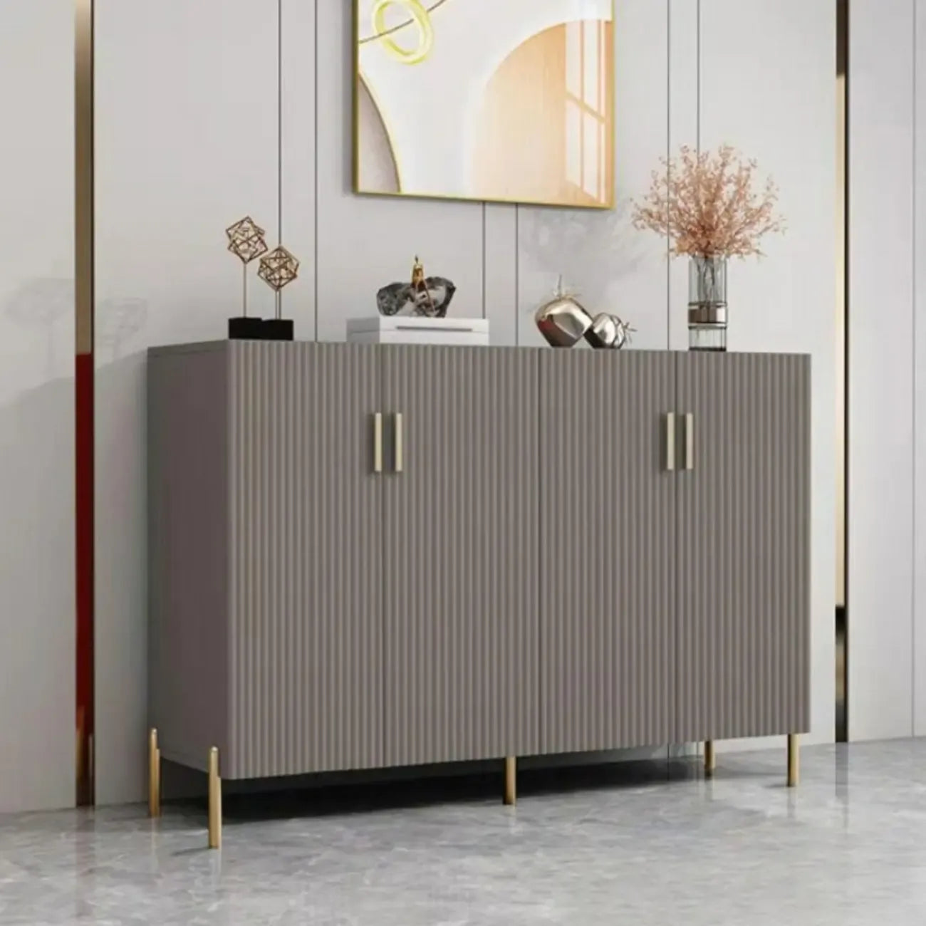 Glam Wooden Sideboard with Shelves and Cabinets