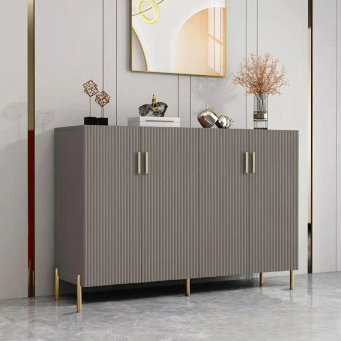 Glam Wooden Sideboard with Shelves and Cabinets