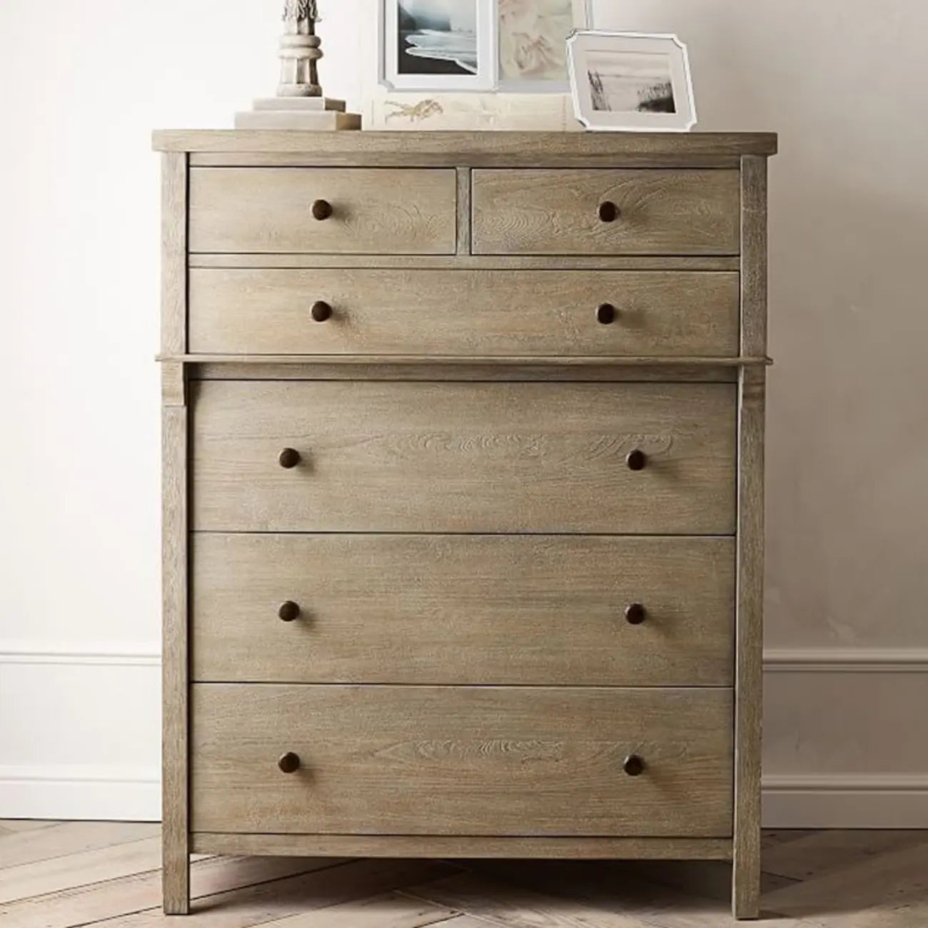 Rustic Oak Brown Living Room Accent Chests with 6/8 Drawers